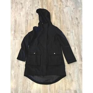 New Women's Black DKNY Hooded Raincoat with Front Pockets Size Small